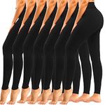 yeuG 7 Pack Black Leggings for Women Non See Through-High Waisted Workout Leggings Tummy Control Yoga Pants for Gym,Athletic,(1#7 Pack Black,Large-X-Large)