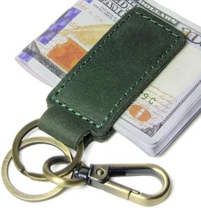 RUNROLE Genuine Leather Magnetic Money Clip with Car Keychain, Cash Card Holder, Slim Leather Money Clip for Men and Women(Green)