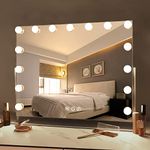 FENCHILIN Lighted Makeup Mirror 360 Degree Rotation Hollywood Vanity Mirror with Lights 15 LED Bulbs Lighted Hollywood Makeup Mirror with 10X Magnifying, USB Charging Port Touch Control