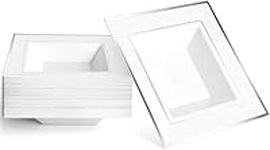 MATANA 20 Premium White Square Plastic Bowls with Silver Rim, 360ml - Sturdy & Reusable - Soup Bowls, Dessert Bowls for Weddings, Birthdays, Picnic, Buffet, Catering, Parties