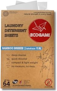 Ecogami Laundry Detergent Sheets - 32 Sheets (Up to 64 Loads), Available in Fragrance-Free or Scented, Plastic-Free, Biodegradable, Dissolvable for Sensitive Skin (Takekaze)