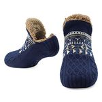 CityComfort Slipper Fluffy Socks for Women Men Heat Holding Sock Knitted Socks Wool Sherpa Fuzzy Bed Slippers One Size Non Slip (Navy)