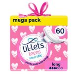 Lil-Lets Teens Long Pads X 60, Petite Towels for Girls & Teenagers, with Wings, for Medium Flow, Unscented, Soft & Breathable, First Period Sanitary Towels, 5 Packs of 12 Pads - Bulk Pack