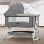 StarAndDaisy 3-in-1 Crib Cradle/Beside Cradle for Baby, Bedside Bassinet for Infants & Toddler with Locking Wheels & Adjustable Height - Grey