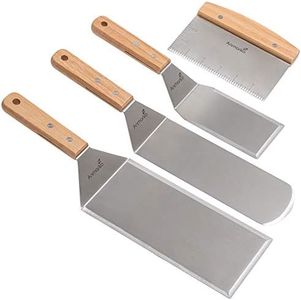 Stainless Steel Metal Spatula Set - Teppaniyaki Spatulas - Griddle Scraper Flat Spatula Pancake Flipper Hamburger Turner - Metal Utensil great for BBQ Grill Flat Top Cast Iron Griddle Accessories - Commercial Grade