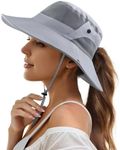 Mukeyo Womens Ponytail Sun Hat Wide Brim Mesh Bucket Hat UV UPF50 Protection Hat Foldable Summer Travel Beach Fishing Hats Light Grey