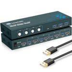 Steetek KVM Switch HDMI 4 Port Box, UHD 4K@60Hz 3 USB 3.0 Hub, HDMI KVM Switch 4 Computers Share 1 Monitor and 4 USB Devices with Button Switch, HDMI 2.0 HDCP 2.2 with 1 HDMI and 3 USB Cable