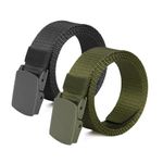 Heshebuy 2 Pieces Nylon Canvas Belt for Men and Women Commuter All-match Automatic Buckle Belt Outdoors, Military Tactical Belt For Leisure Sports (Black+Army Green)