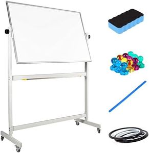 Rolling Whiteboard Dry Erase Board on Wheels with Stand 48x32" Large, Portable, Double Sided Mobile Whiteboard on Wheels with Magnetic Eraser, Ruler, 2 Gridding Tapes, 12 Pin Magnets for Home Office