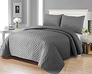 MIA Quilted Bedspreads King Size-Embossed Bedspread and Coverlets 3 Pcs Comforter Set- Bedspreads and Throws Ultrasonic Microfibre for King size Bed (King 250x250 CM, Grey)