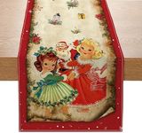 Vintage Christmas Table Runner Christmas Decorations - Red Vintage Style Santa Claus Girls Merry Christmas Winter Xmas Home Kitchen Dining Table Decor, Christmas Party Decorations 13 x 72 Inch