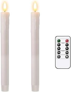 Tyawon Battery Operated Drip Real Wax LED Flameless Taper Candles with Remote and Timer 9.8 inch Window Candles LED Flickering Warm Wick Christmas Home Wedding Decor (Pack of 2)-Lvory White