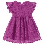 Niyage Toddler Girls Elegant Lace Pom Pom Flutter Sleeve Party Princess Dress Fuchsia 120