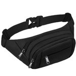 Black Bumbags and Fanny Packs for Women Men CAMORF Large Capacity Waist Pack 4 Pockets - Waterproof Running Belt Fits MAX 7.9'' iPad & 6.6'' Cellphone iPhone (Black Bum Bag)