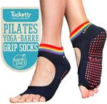 Tucketts Allegro Toeless Non-Slip Grip Socks - Anti Skid Yoga, Barre, Pilates, Home & Leisure, Pedicure - L/XL - 1 pair - Rainbow Navy