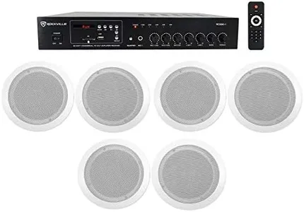 Rockville Commercial Amplifier+6 6.5" 2-Way White Ceiling Speakers 4 Restaurant