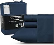 Chateau Home Collection 100% Organic Cotton Bed Sheets, 4Pc Queen Sheet Set, Cooling Sheets for Size Bed, Soft, Breathable GOTS certified Silky Sateen Deep Pocket - Dark Denim