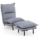 COSTWAY Recliner Chair with Footstool, 6-Position Adjustable Chaise Lounge Chairs Lazy Sofa Chair with Detachable Padded Cushion, Linen Fabric Accent Chair Reclining Seat for Living Room Bedroom, Grey