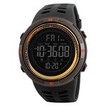 SKMEI Polyurethane Men Digital Sports Watch 50M Waterproof Led Military Multifunction Smart Watch Stopwatch Countdown Auto Date Alarm (Brown Gold), Black Dial, Black Band