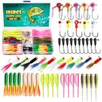 Dovesun 105pcs Crappie Lures with Jig Heads Hooks Kit- Soft Plastic Worms-Tubes Bait 75Pcs 1/16 oz 30Pcs Crappie Jigs Fishing Lures Kit for Saltwater Freshwater Fishing