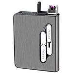 OLDENDO Cigarette Case with Lighter, 10 Regular Size Cigarettes Box Automatic Ejection Holder Built in Dual Arc Lighters USB Rechargeable (Black)