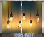 Ambesonne Industrial Curtains, Vibrant Retro Style Equipments Original Concept for Modern Art Design, Living Room Bedroom Window Drapes 2 Panel Set, 108" X 90", Light Yellow