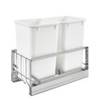 Rev-A-Shelf Double Pullout Waste Container Storage for Kitchen Base Cabinets, 27 Qt Trash Cans with Soft-Close Slides, Silver & White, 5349-1527DM-2