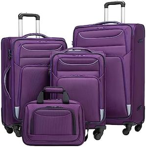 Coolife Luggage 4 Piece Set Suitcase Spinner TSA Lock Softshell lightweight (purple+sliver)