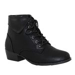 TOP Moda EC89 Women's Foldover Lace Up Low Chunky Heel Ankle Booties, Black, 8.5