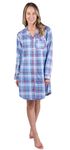 Patricia Lingerie Women’s Classic Nightgown Premium Soft Cotton Flannel Comfy Long-Sleeve Short Length Ladies Nightdress 36' (Blue Red Plaid, Medium)
