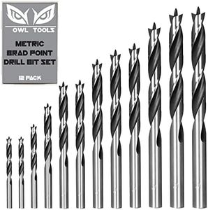 Owl Tools - Brad Point Wood Drill Bit Set - Metric Sizes (12 Pack with Storage Case) Carpenters Quality - Drill Splinter-Free Perfect Round Holes in All Types of Wood