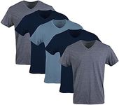 Gildan Men's V-Neck T-Shirts, Multipack, Style G1103, Navy/Heather Navy/Indigo Blue (5-Pack), Large