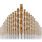 MulWark 25PC Titanium Nitride Coated Twist Drill Bit Set, 135° High Speed HSS Steel Jobber Drill Bits 1/6"-1/2" Straight Round Shank Drill Bits