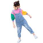 Yao 3-14Years Girls Jumpsuit&Rompers Bib Overalls Adjustable Distressed Denim Jeans(Basic,7-8y)