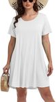 BELAROI Womens Summer Casual T Shirt Dresses Short Sleeve Swing Tunic Dress(3X, White)