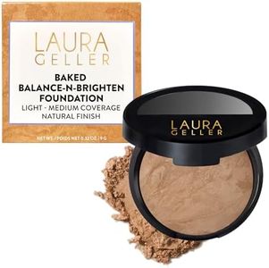 LAURA GELLER NEW YORK Award-Winning Baked Balance-n-Brighten Color Correcting Powder Foundation – Handmade in Italy – Buildable Coverage, Matte Finish – For Mature & Sensitive Skin – 05 Golden Medium
