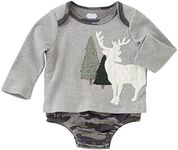 Mud Pie Camo Christmas Boys Stag Deer All-in-One Crawler Shirt, 0-3 Months