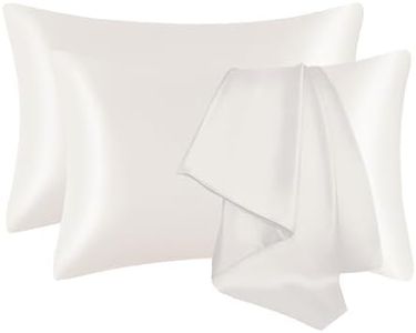 Satin Pillow Cases 2 Pack, GVTECH Pillowcase for Hair and Skin Luxury Soft Breathable Standard Size with Envelope Closure, 50 x 75 cm (White)