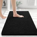 smiry Chenille Bath Mat, 50 x 75 cm, Non-Slip Super Absorbent Bathroom Mat Extra Soft Fluffy Bath Mats for Bathroom Thick Machine Washable Bathroom Floor Mats Rugs, Black