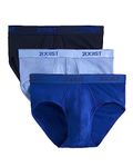 2(X)IST Men's Essential Cotton No Show Brief 3-Pack, Navy/Cobalt Blue/Porcelain, Large