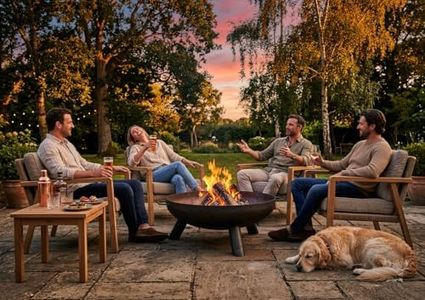 Hammer & Tongs 99cm Iron Fire Pit - Large Outdoor Round Garden Fire Bowl Brazier Garden Patio Heater Stove for Wood Logs, Charcoal Burning, BBQ, Camping Firepit