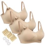 HOFISH Maternity Nursing Bras Seamless 3 Pack Sleep Bralette for Breastfeeding with Free Bra Extenders & Clips(Beige,XXL)