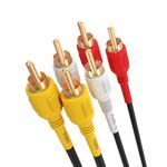 Cmple - 3-Male RCA to 3-Male RCA Composite Video Audio A/V AV Cable Gold Plated - 12 Feet, Black (29793638)