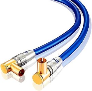 IBRA - Cable de antena HDTV de 12,5 m | Cable de antena de TV con conectores en ángulo recto de 90 grados | Premium Freeview Coaxial | Conectores acodados 90° macho coaxial a hembra