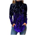 Long Sleeve Tops Women, Sequin Tops for Women UK Ladies Thermal Long Sleeve Black Cardigans Tee Shirts for Women Fall Casual Long Sleeve Sweatshirt Vintage Printed High Neck Top (Dark Blue,L)