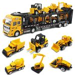 OTONOPI Car Transport Truck Toy Construction Truck Diecast Cars Play Vehicle Set Carrier Trailer Truck with Mini Crane Excavator Digger Dumper Tractor for Kids Pack of 7