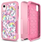 iPhone XR Diamond Case, iPhone Xr Cover, Rainbow Unicorn Pattern Heavy Duty Shockproof Studded Rhinestone Crystal Bling Hybrid Defender Case Silicone Protective Armor for Apple iPhone XR (2018)