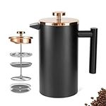 Meelio Stainless Steel French Press Coffee Maker, Double-Wall Insulated Large French Coffee Press with 2 Extra Screens, 50 Ounce, Black