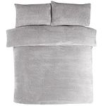 Sleepdown Teddy Fleece Duvet Cover Quilt Bedding Set with Pillow Cases Thermal Warm Cosy Super Soft - Double - Grey