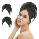 M-bestl 2 Pack Microfiber Hair Towel Wrap,Hair Drying Towel with Button,Absorbent and Anti-frizz Head Towel to Dry Hair Quickly (Black), 25.6*9.8inch/65*25cm